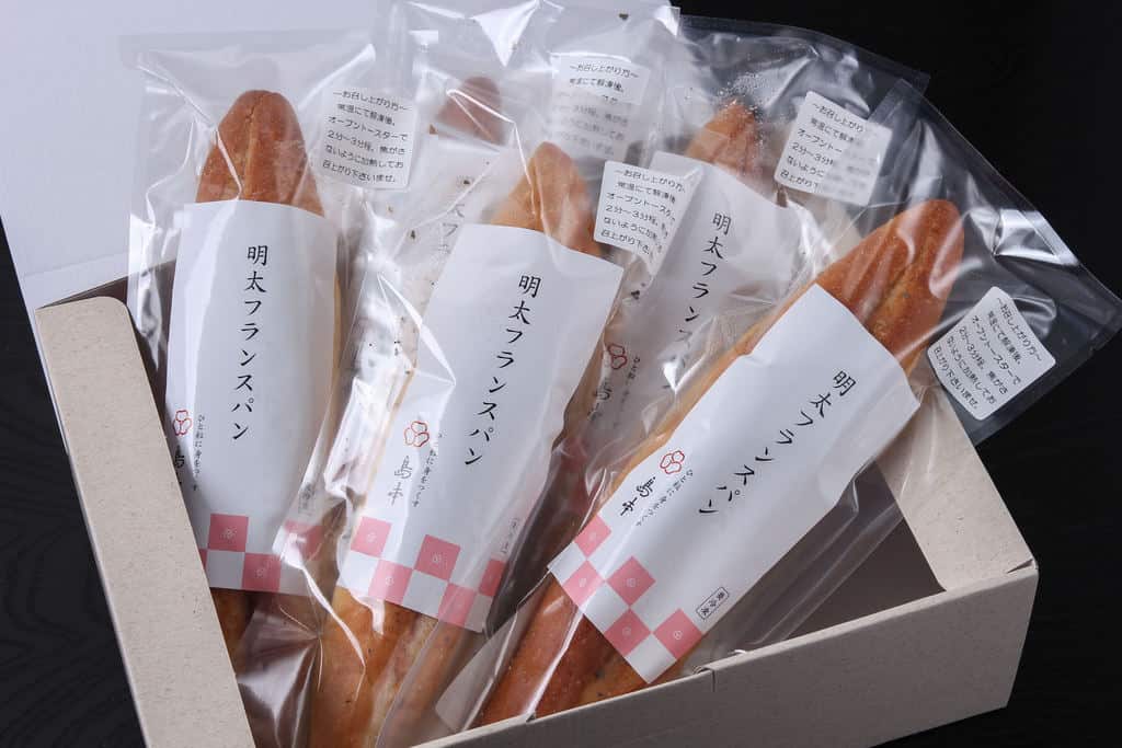 箱に入った島本の明太フランスパン５本