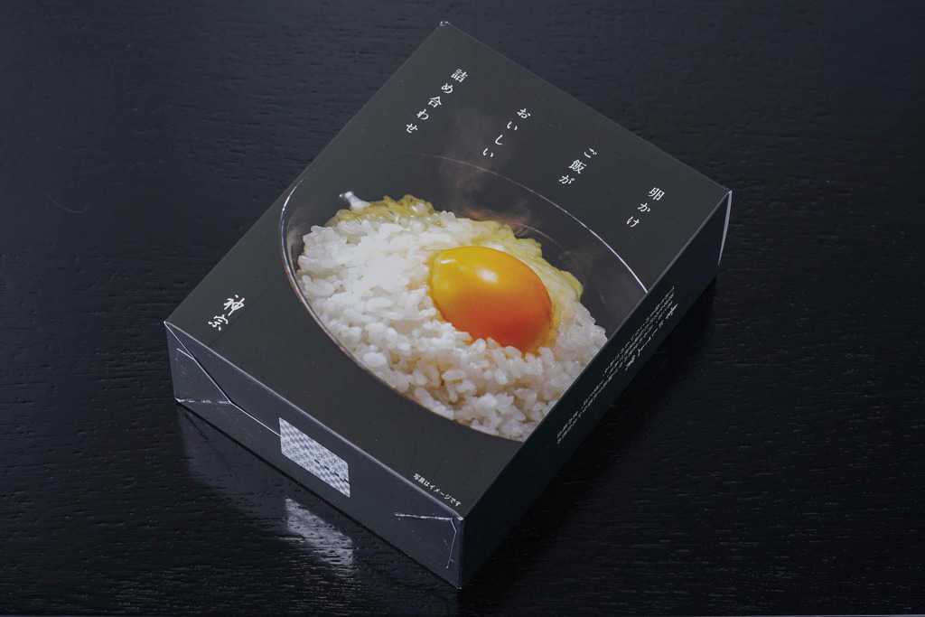 神宗の「卵かけご飯がおいしい詰め合わせ」のパッケージ、箱